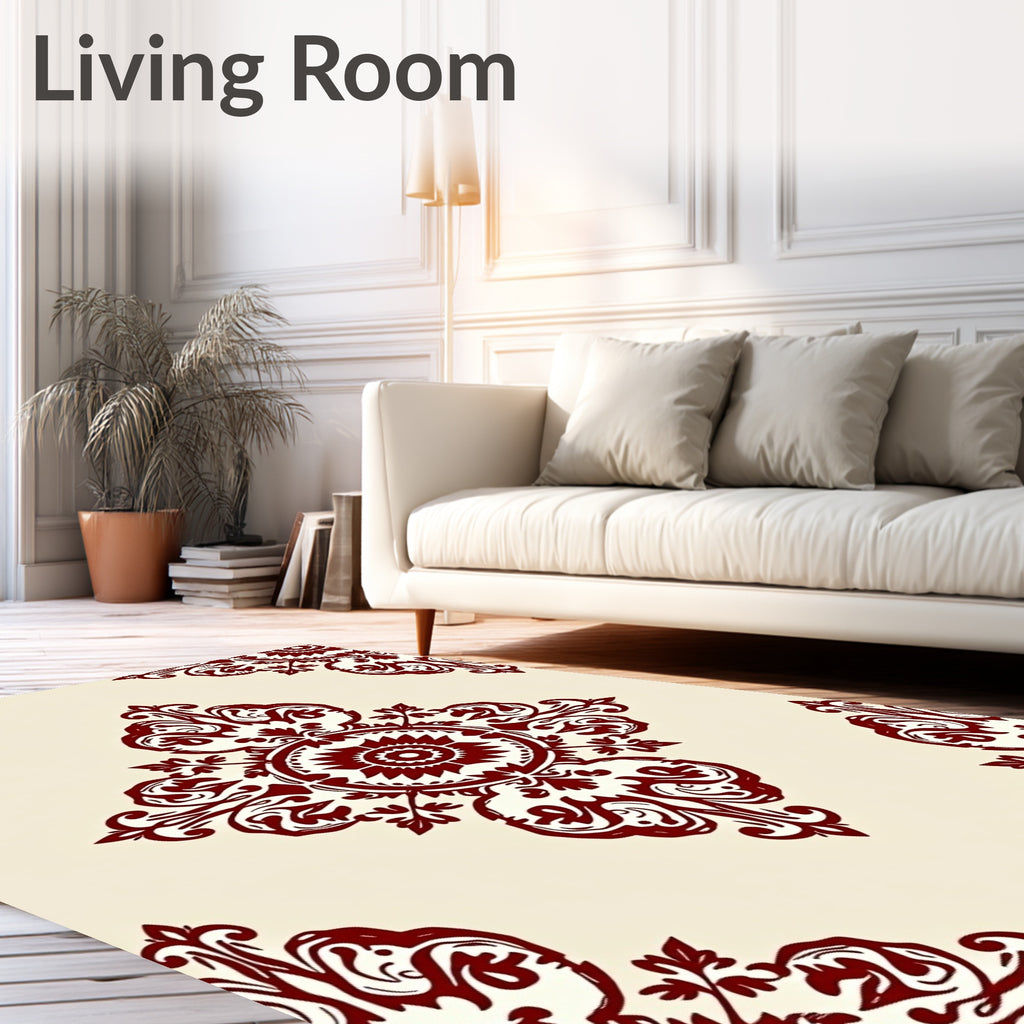 Ornate Paisley Red and Cream Rug
