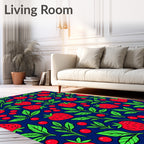 Red Strawberry Leafy Pattern Rug