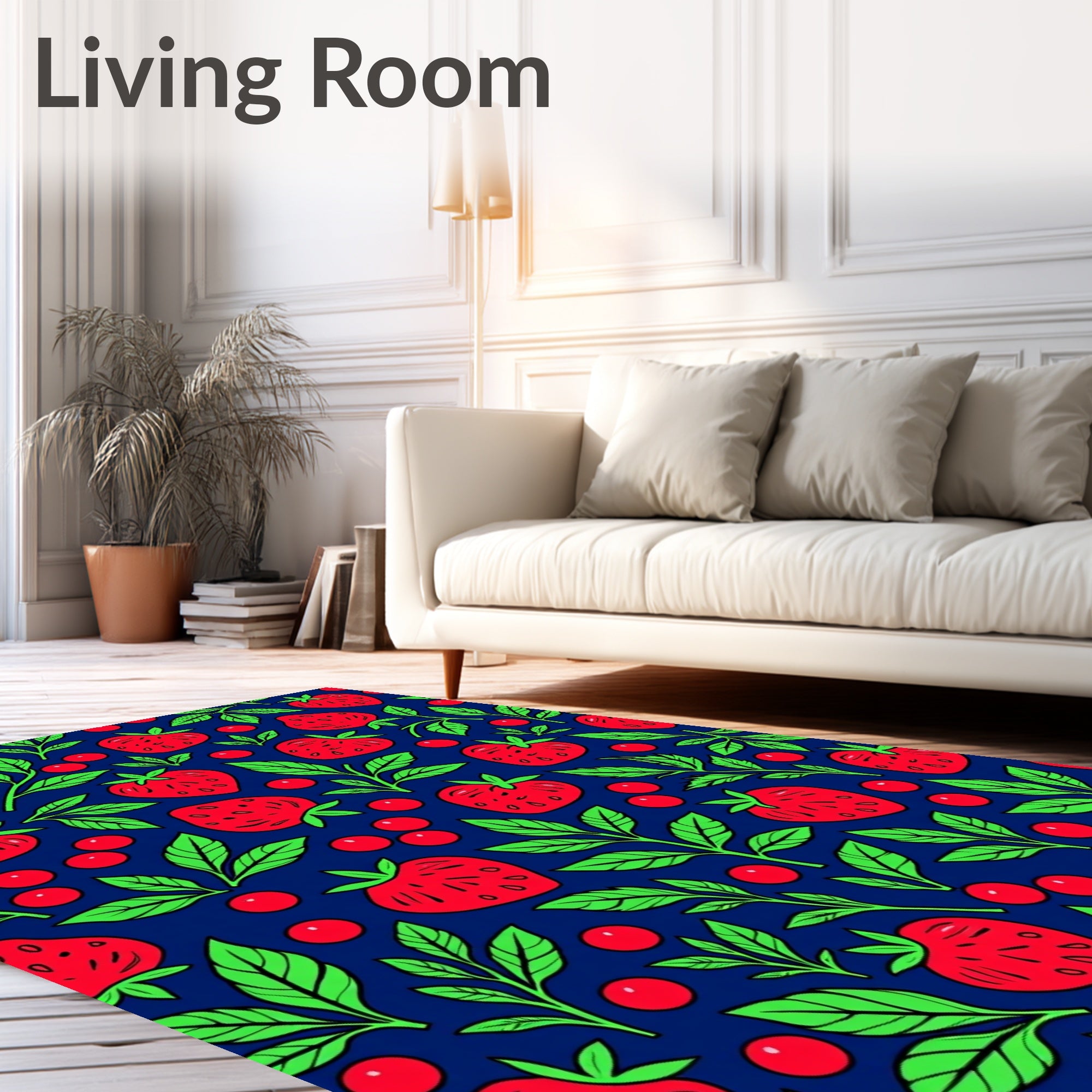 Red Strawberry Leafy Pattern Rug