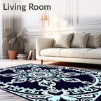 Mandala Patterned Light Blue Geometric Rug