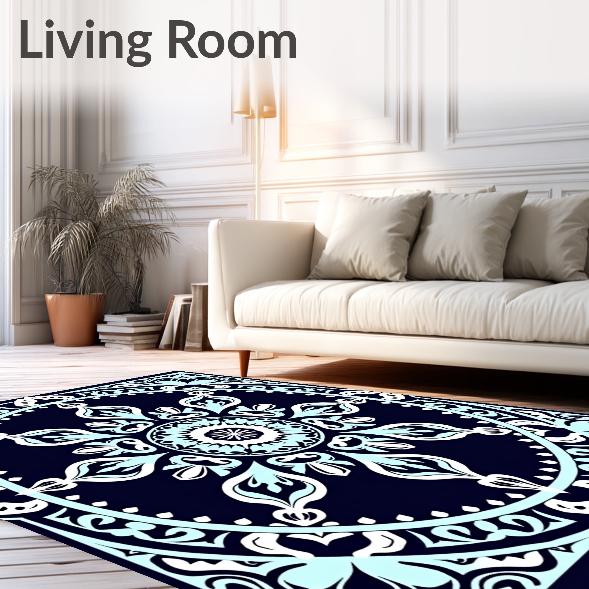 Mandala Patterned Light Blue Geometric Rug