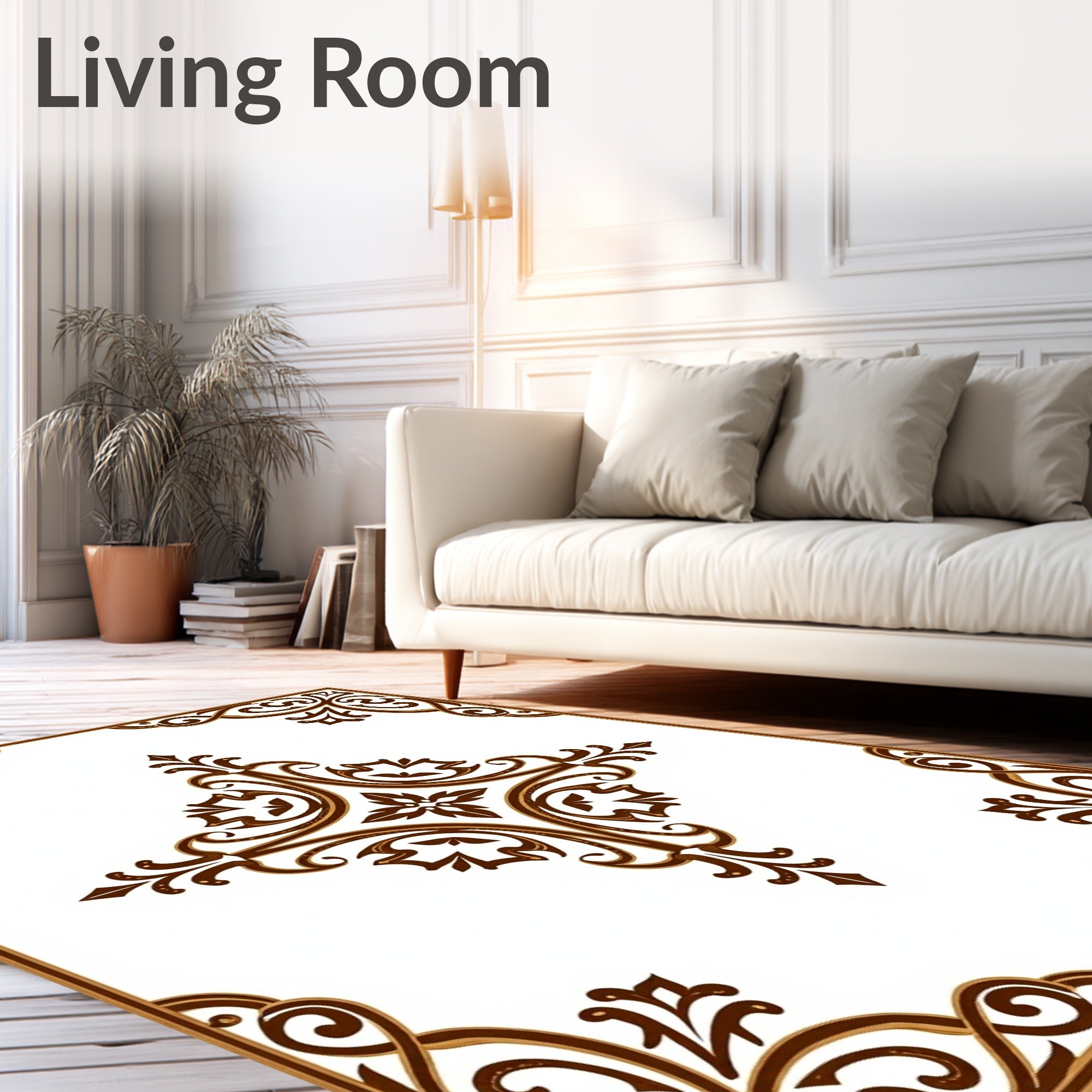 Elegant Brown Floral Scroll Design Rug