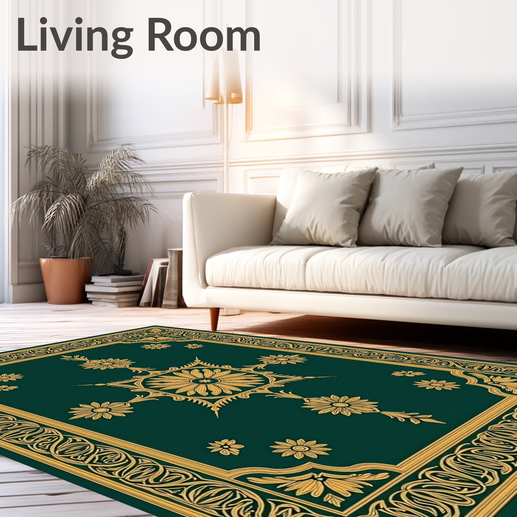 Emerald Floral Motif Intricate Border Rug