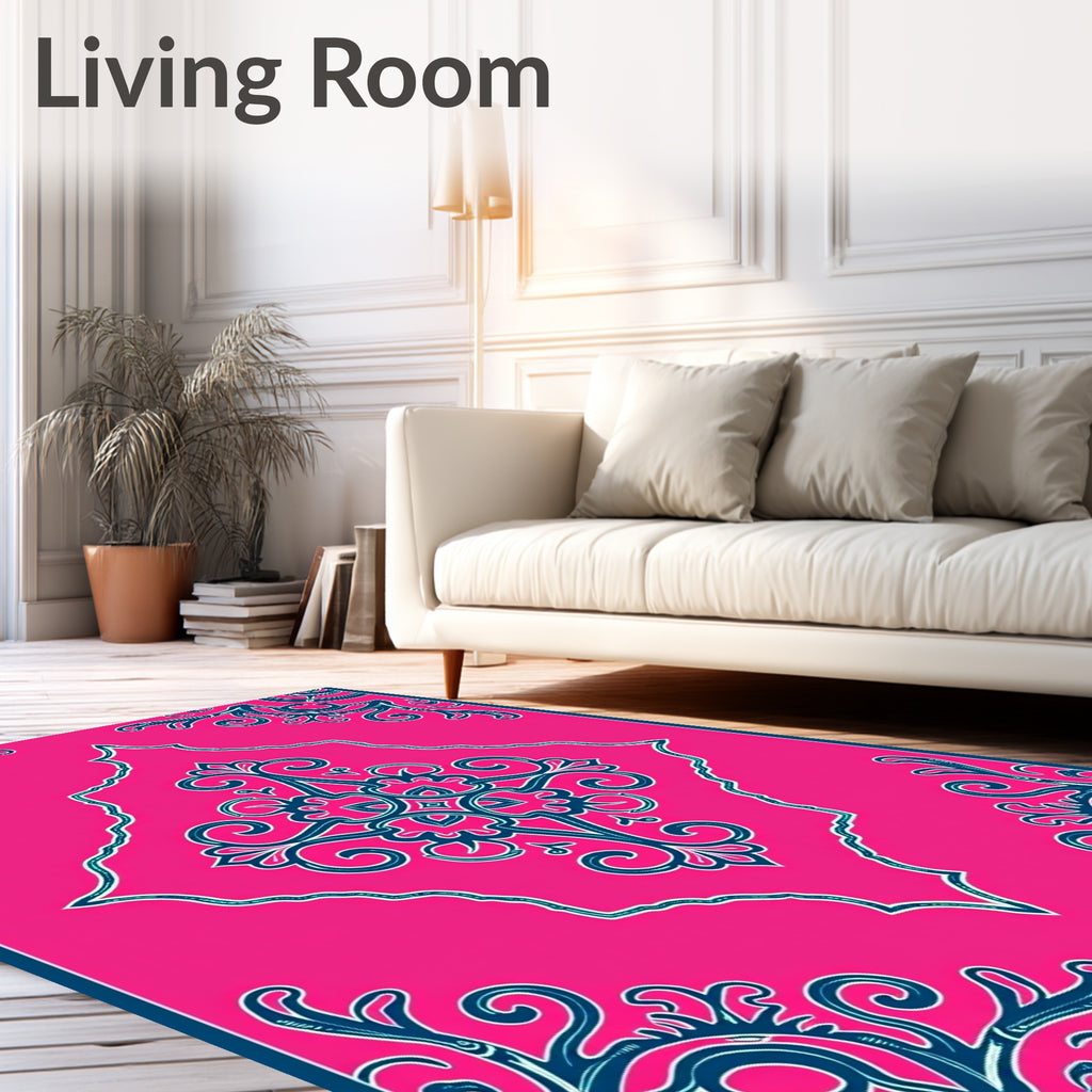 Vibrant Pink Paisley Swirl Design Rug