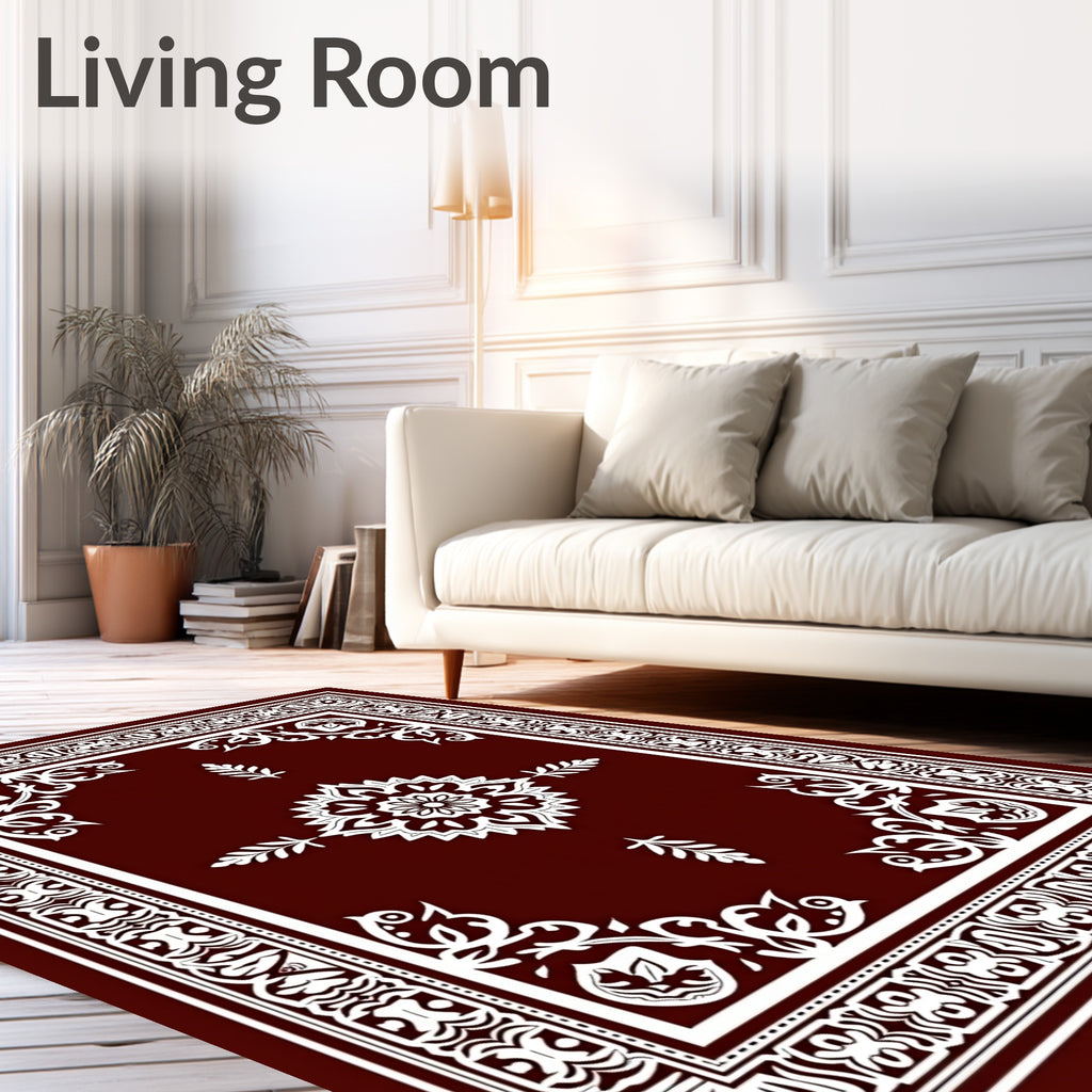 Ornate Floral Medallion Vine Border Rug