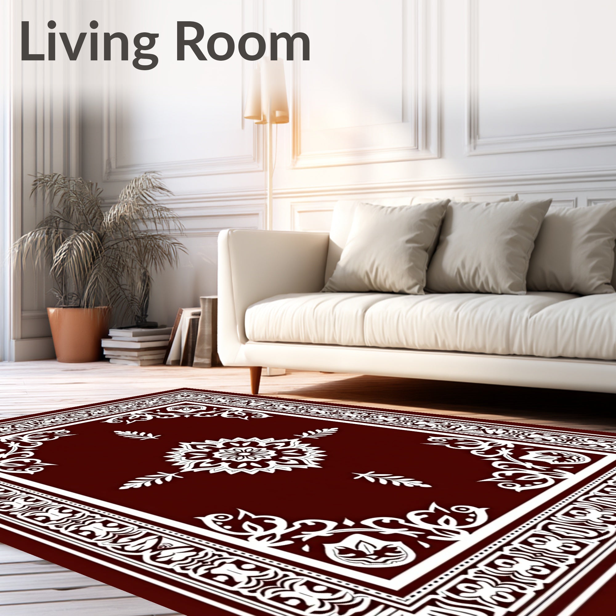 Ornate Floral Medallion Vine Border Rug