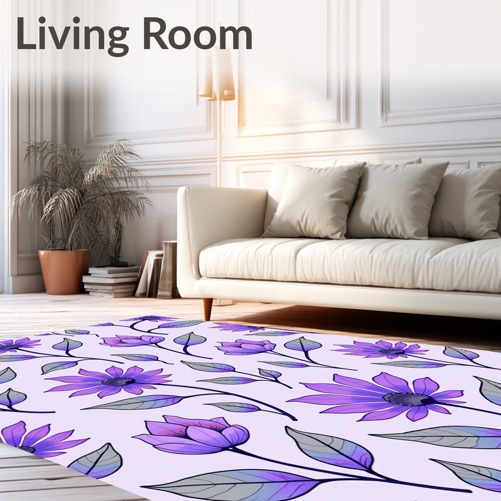 Purple Floral Pattern with Outline Rug