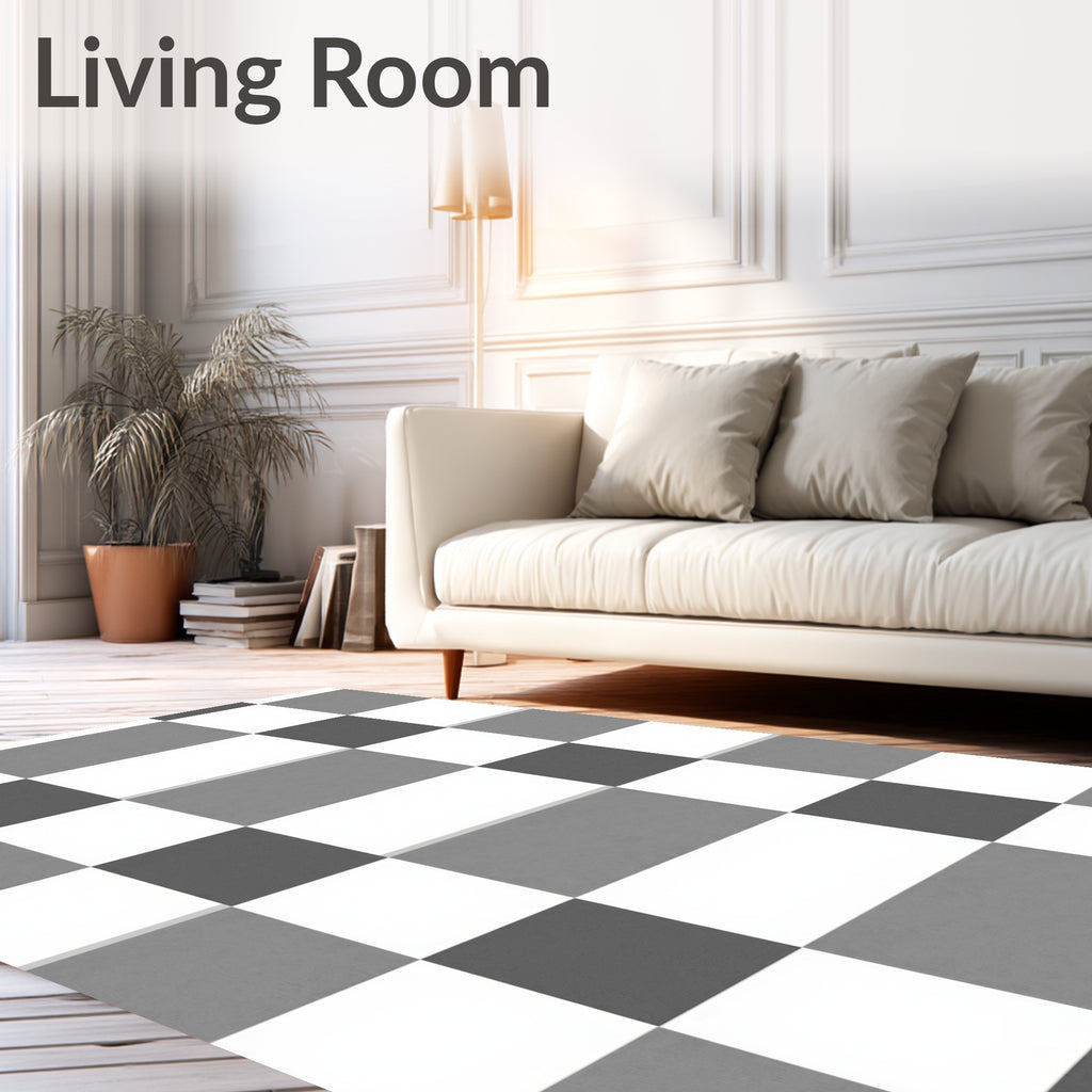 Classic Black White Checkered Pattern Rug