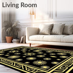 Radiant Golden Sunburst Diamond Border Rug