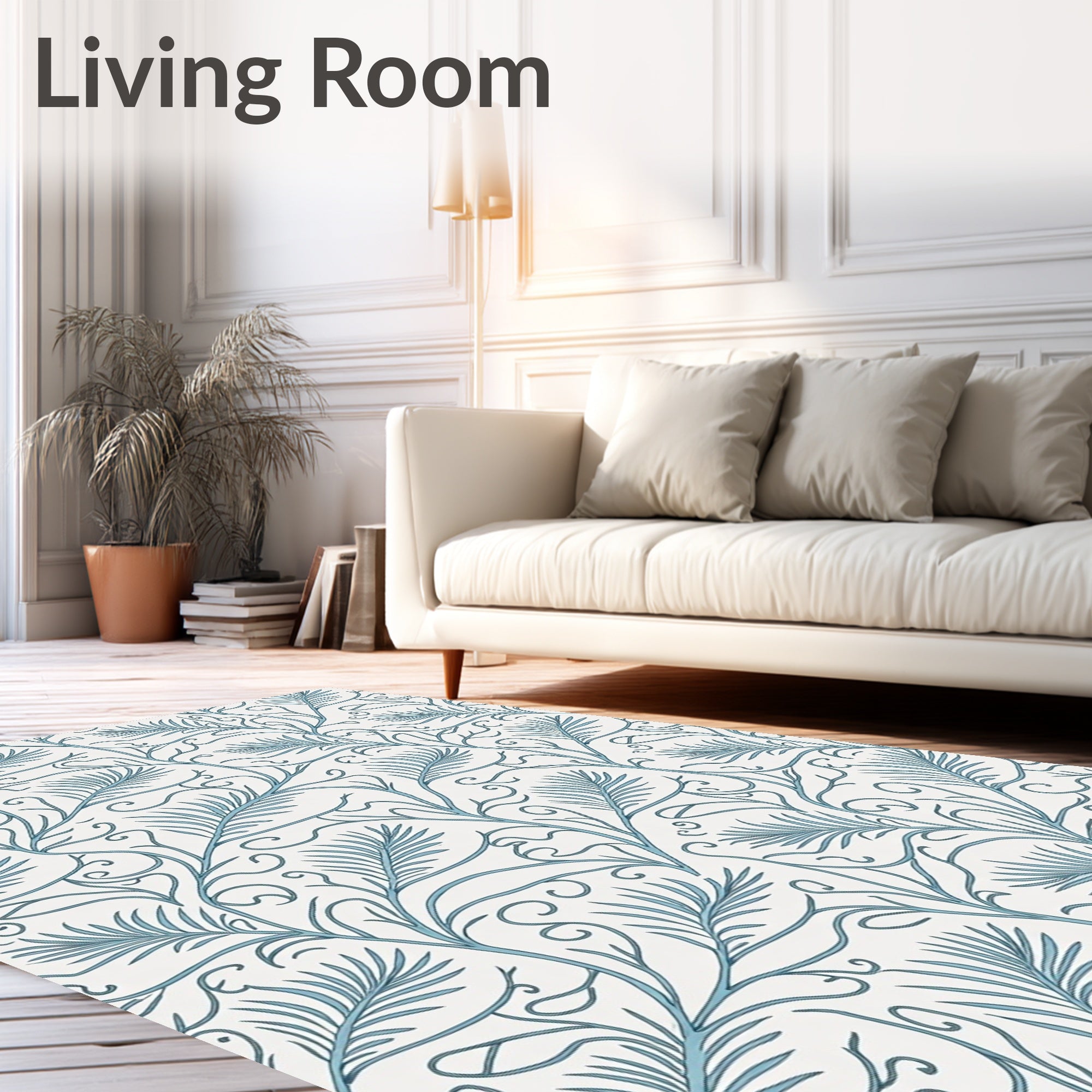 Teal Fern Swirl Pattern Accent Rug