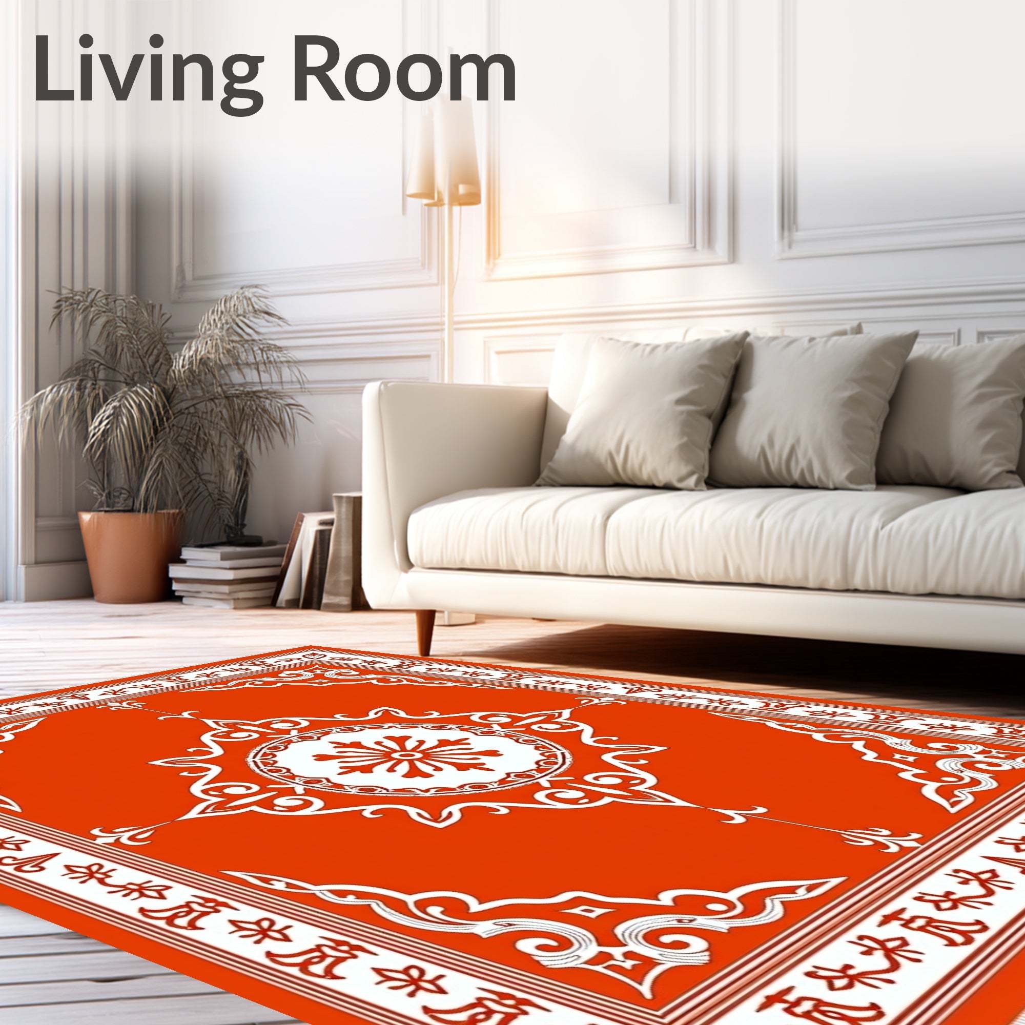 Ornate Floral Mandala Border Design Rug
