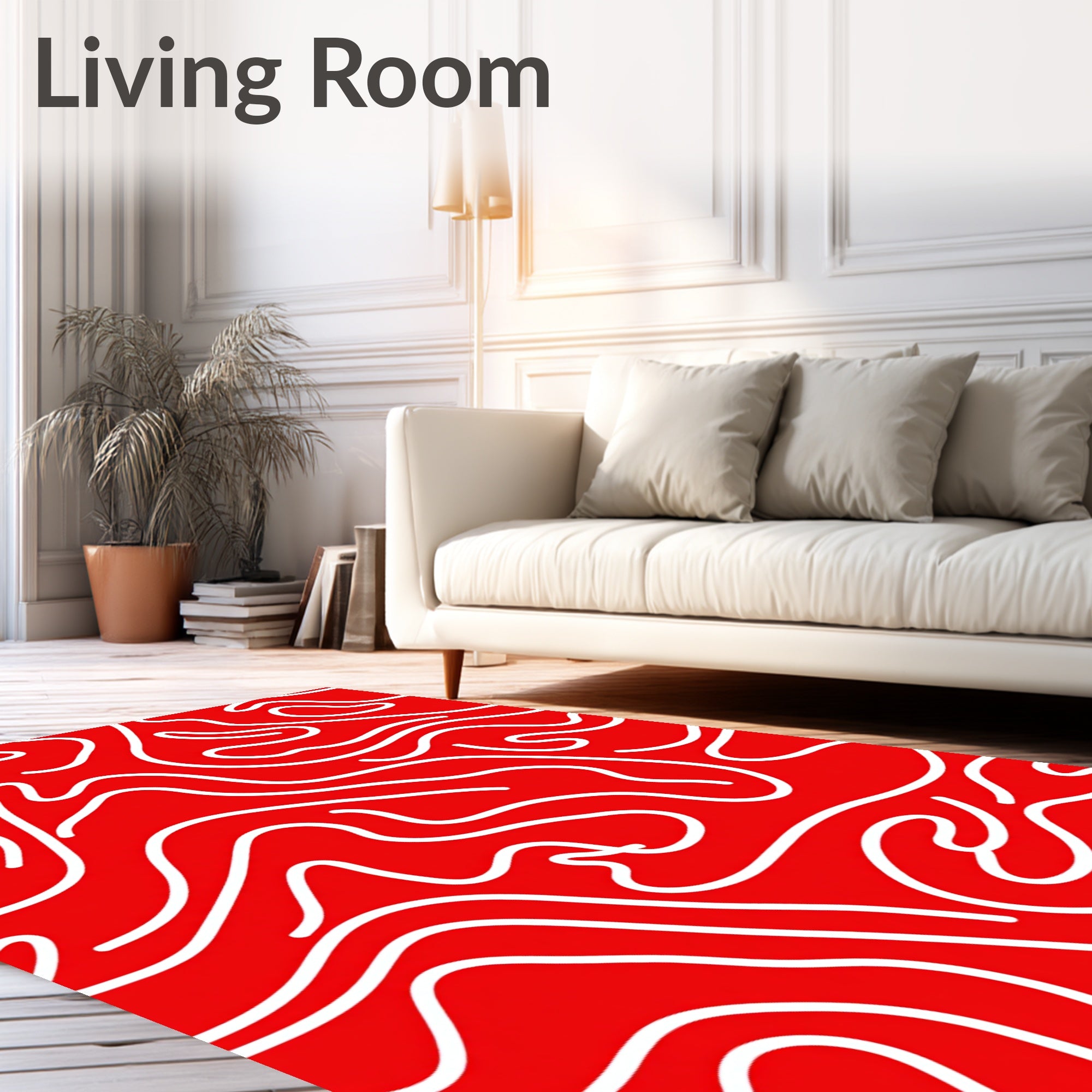 Bold Red Organic Flow Design Rug