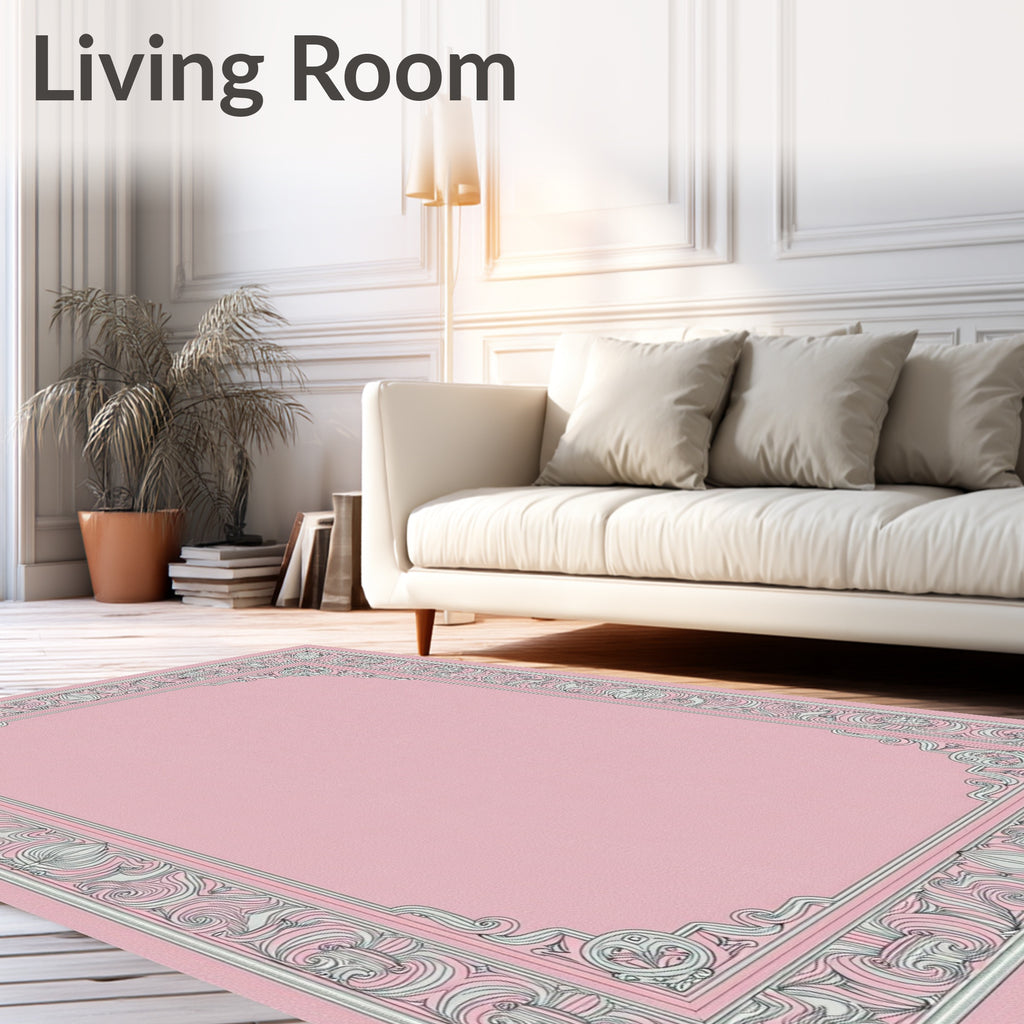 Vintage Pink Ornate Floral Frame Rug