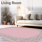 Vintage Pink Ornate Floral Frame Rug