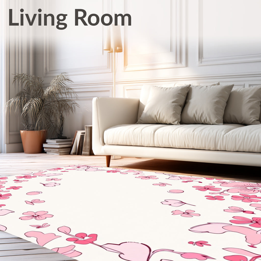 Pink Floral Botanical Pattern Rug