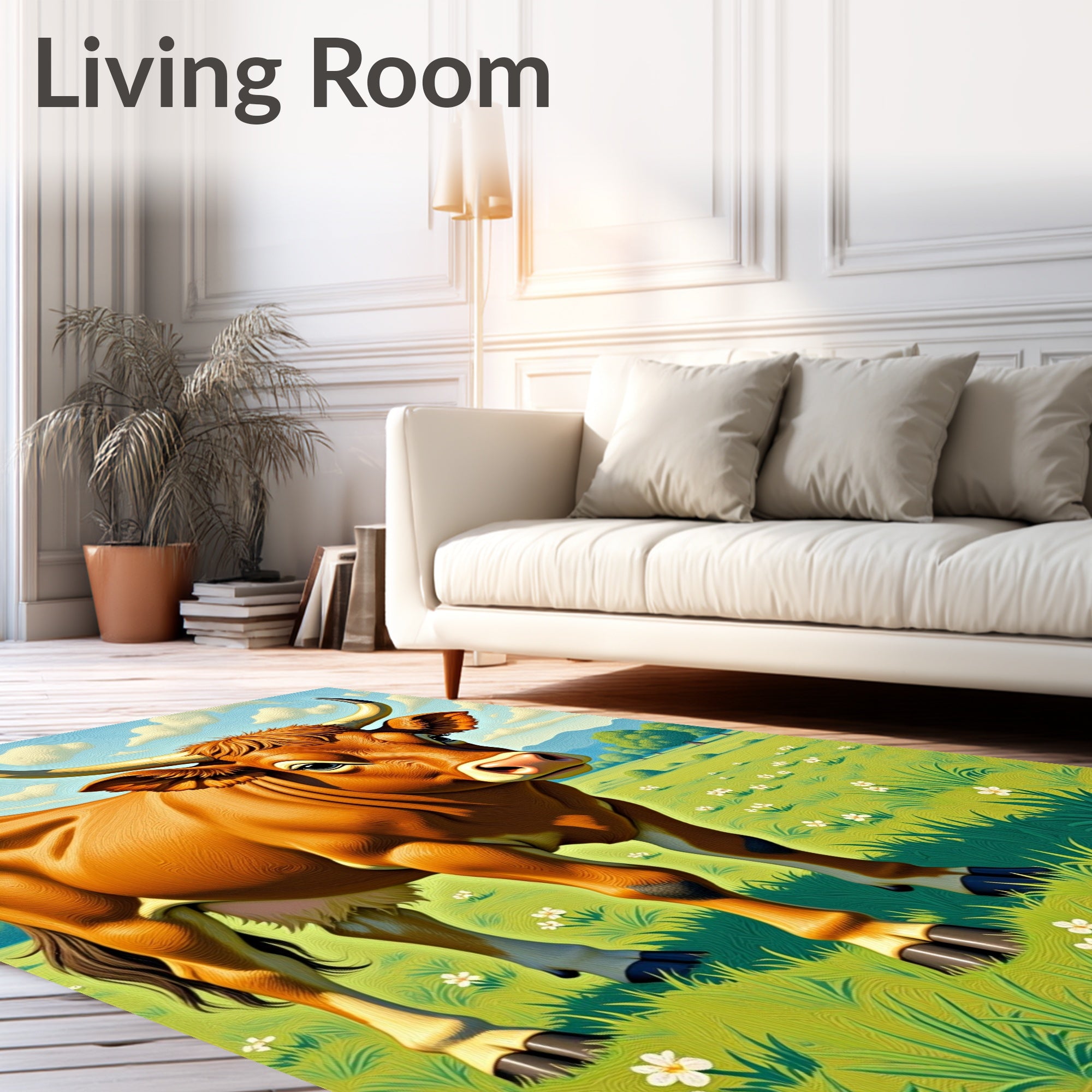 Brown Ox Standing In Green Meadow Rug