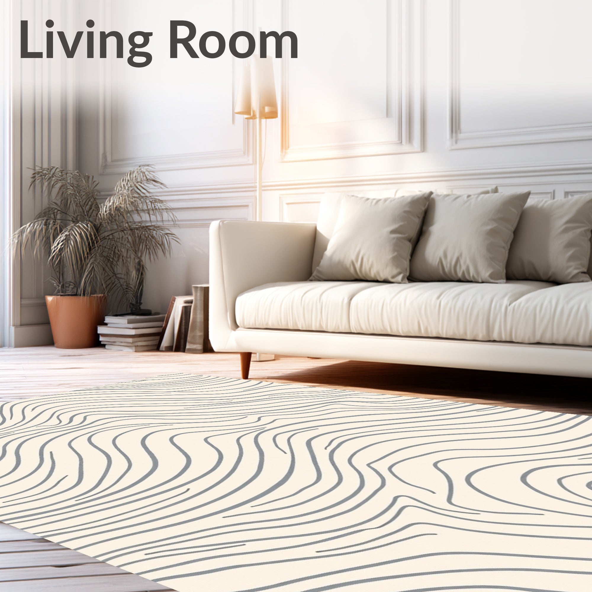 Abstract Wavy Lines on Cream Rug