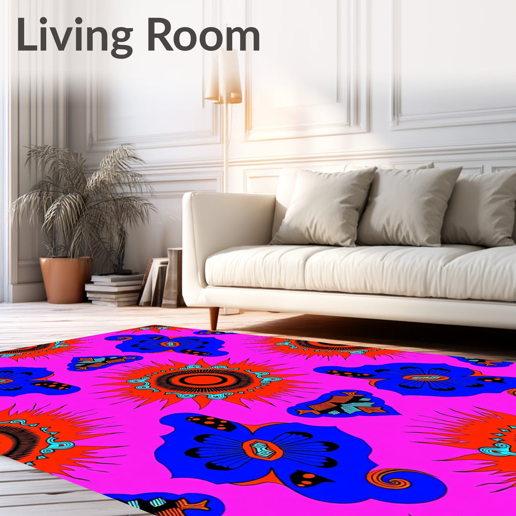 Vibrant Blue Floral Sunburst Pattern Rug