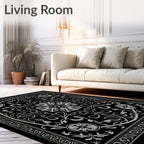 Elegant Black Floral Scrollwork Rug