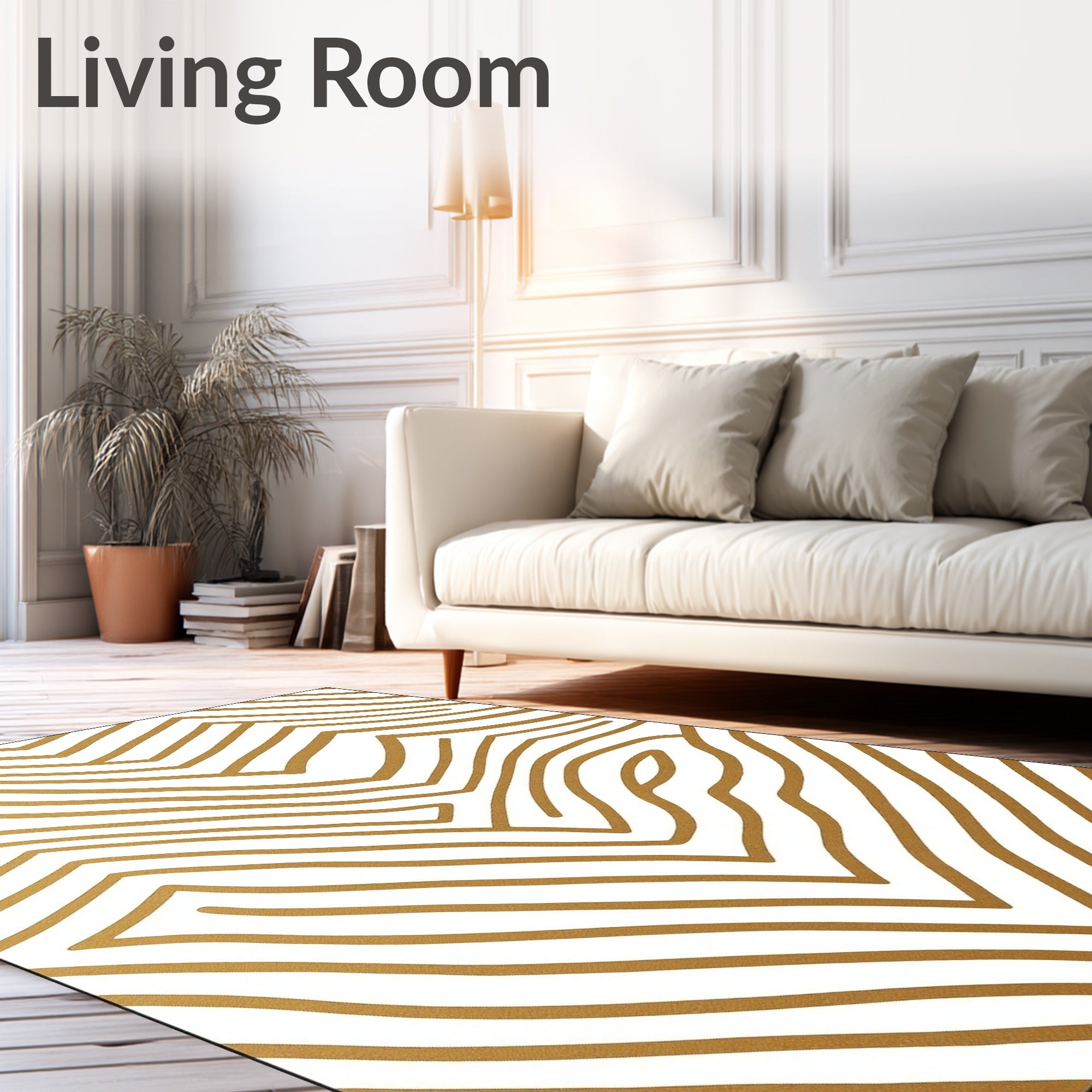 Abstract Gold Wavy Lines Rug
