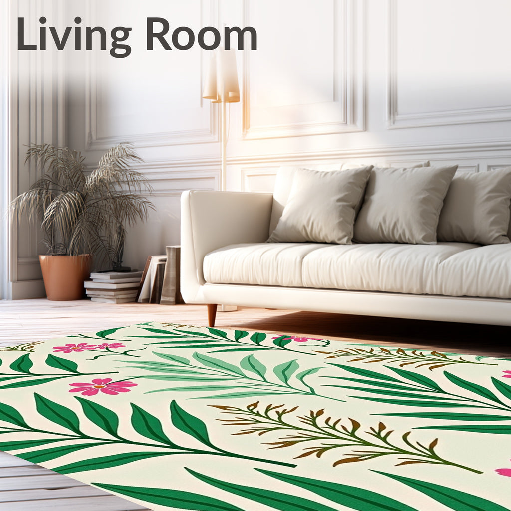 Vibrant Botanical Leaf Flower Pattern Rug