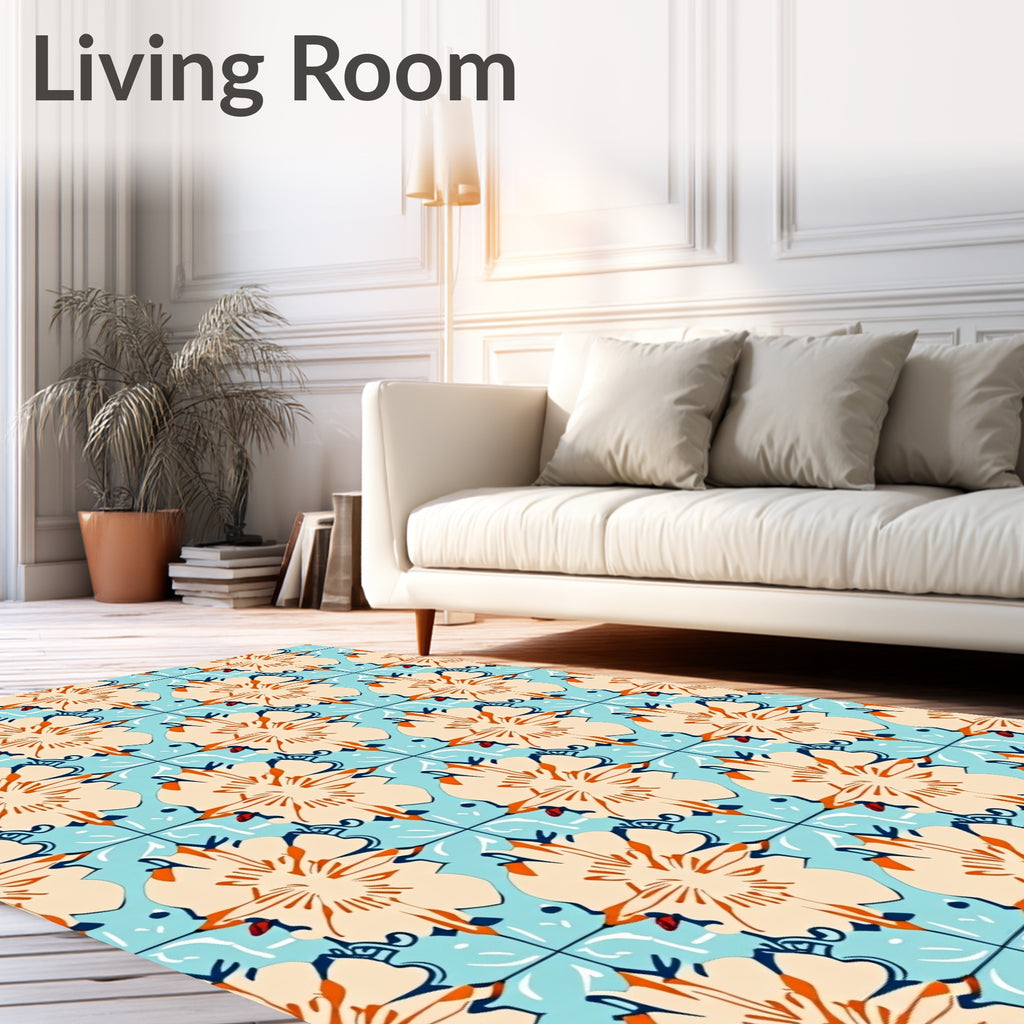 Orange Beige Floral Tile Pattern Rug