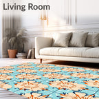 Orange Beige Floral Tile Pattern Rug