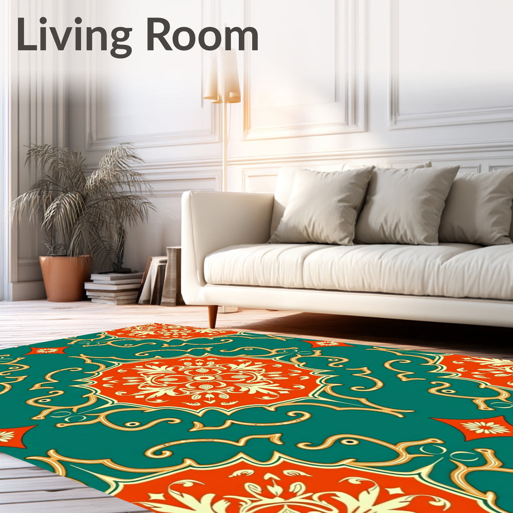 Classic Teal Orange Floral Arabesque Rug