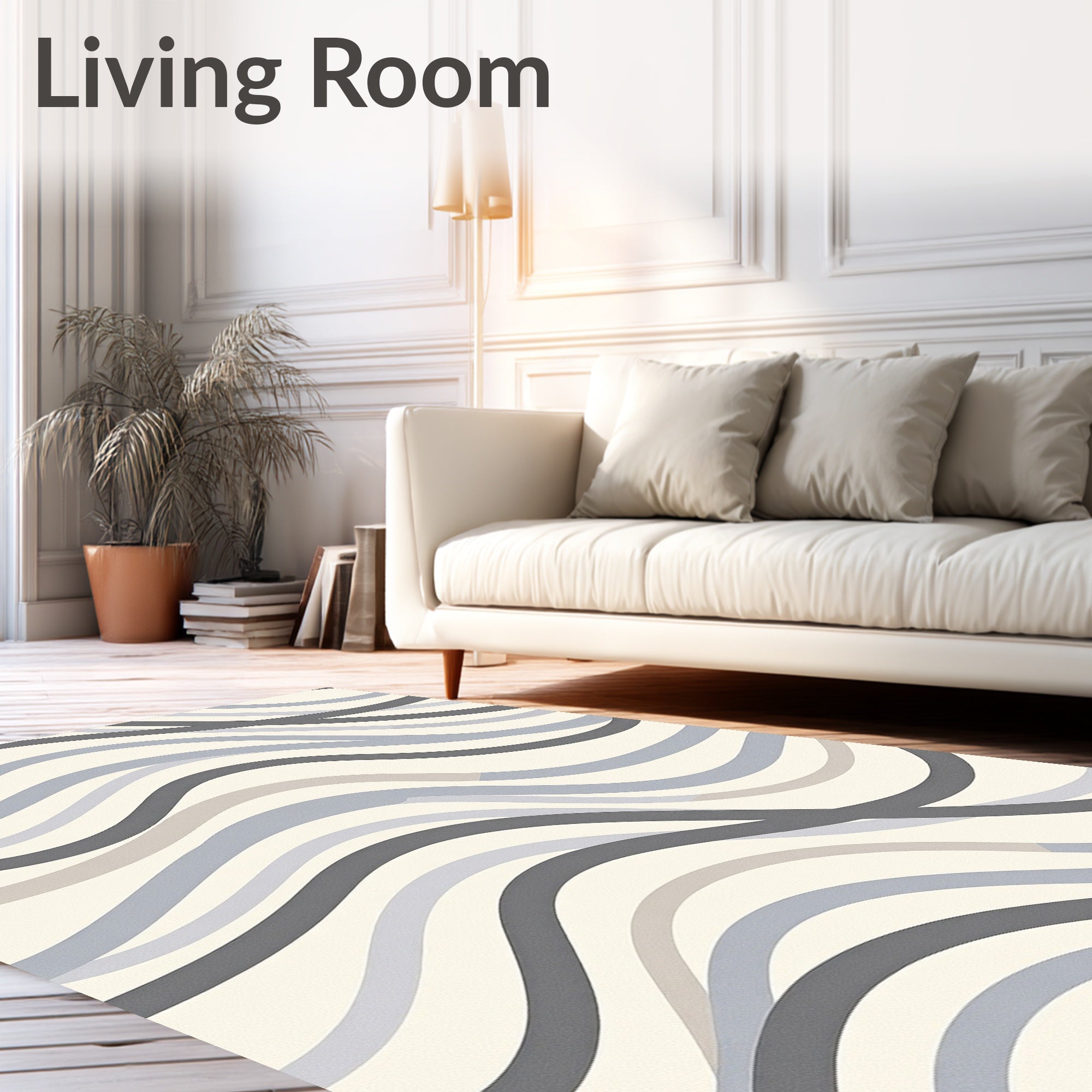 Modern Gray Blue Wavy Stripe Design Rug