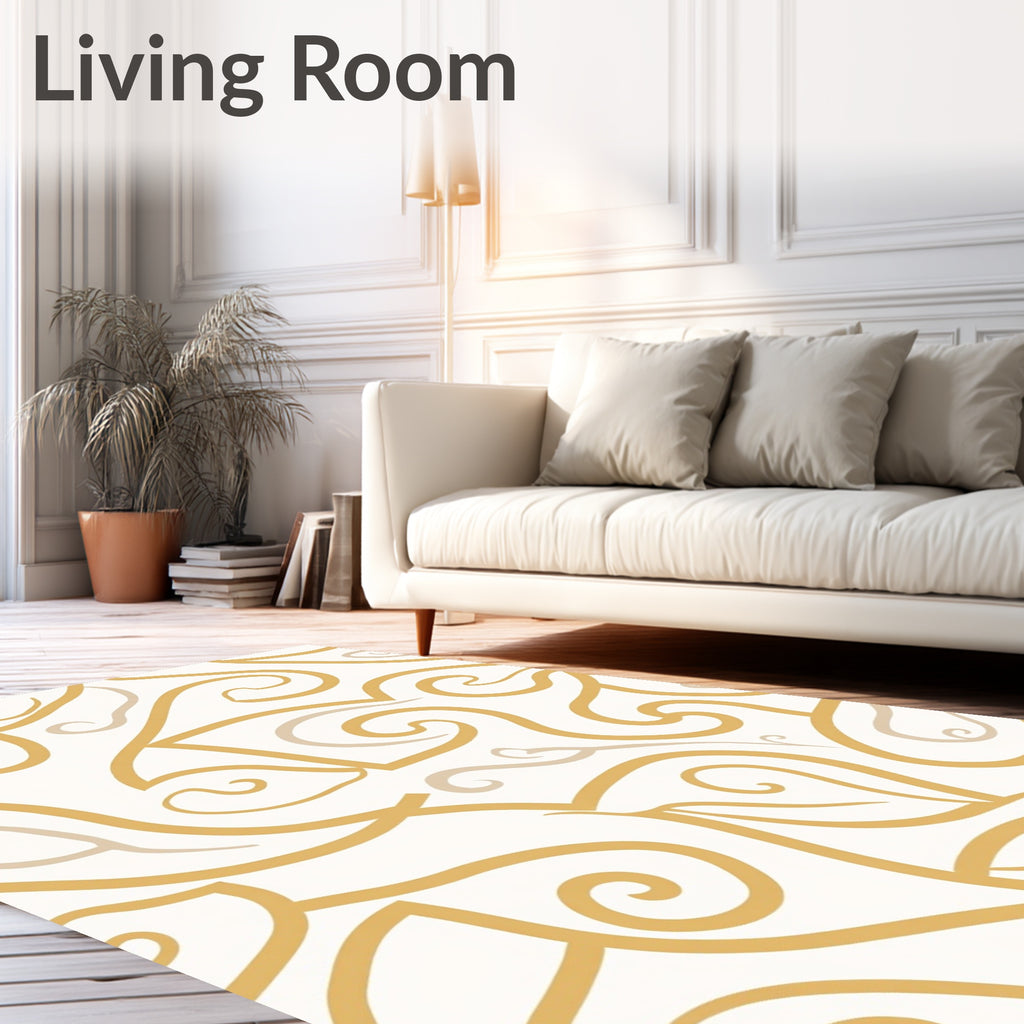 Abstract Yellow Swirl Pattern Design Rug
