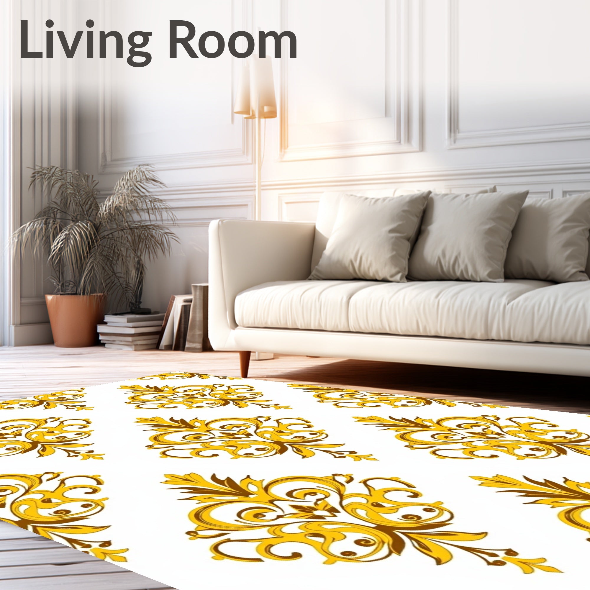 Elegant Golden Damask Pattern Design Rug