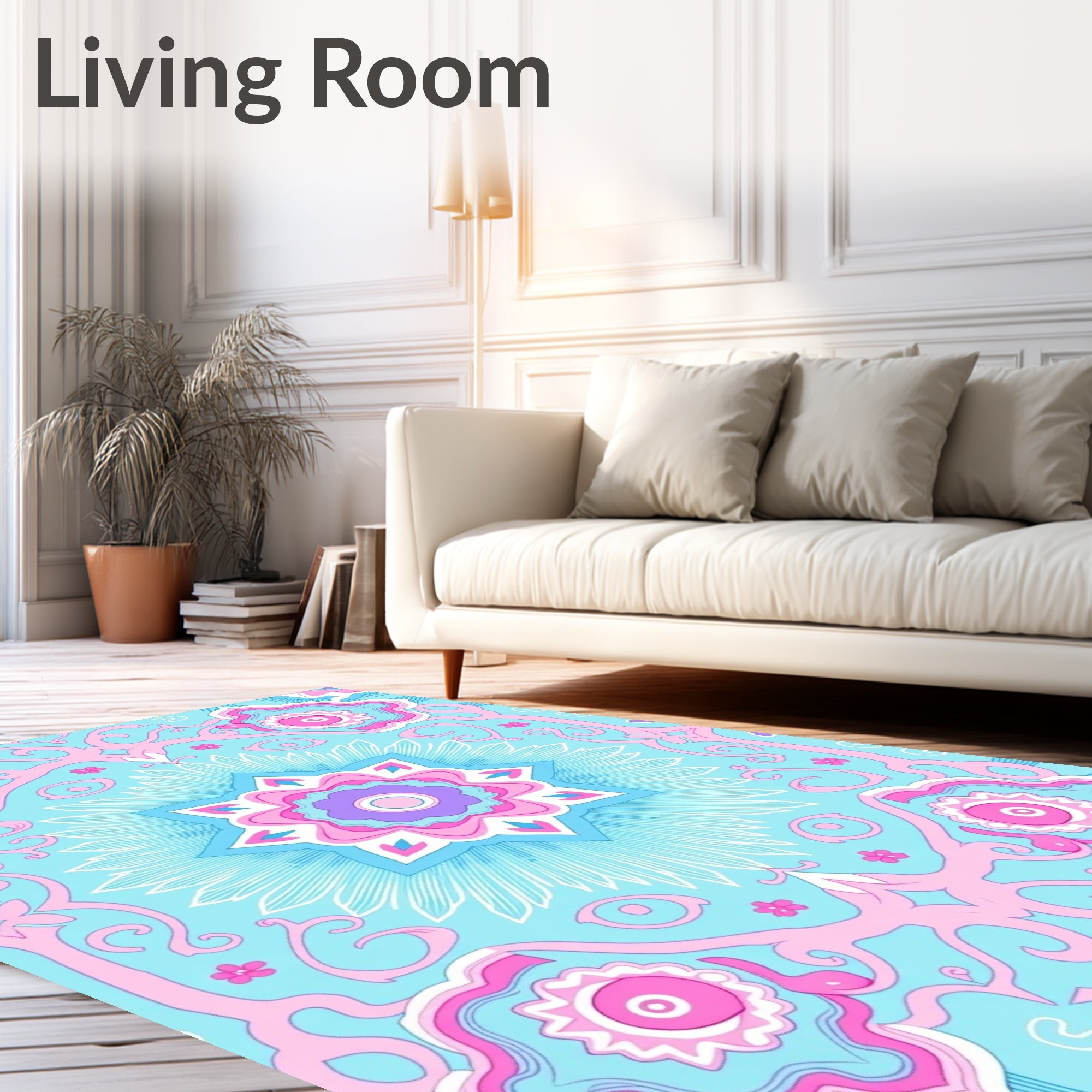Pastel Floral Mandala Swirl Rug