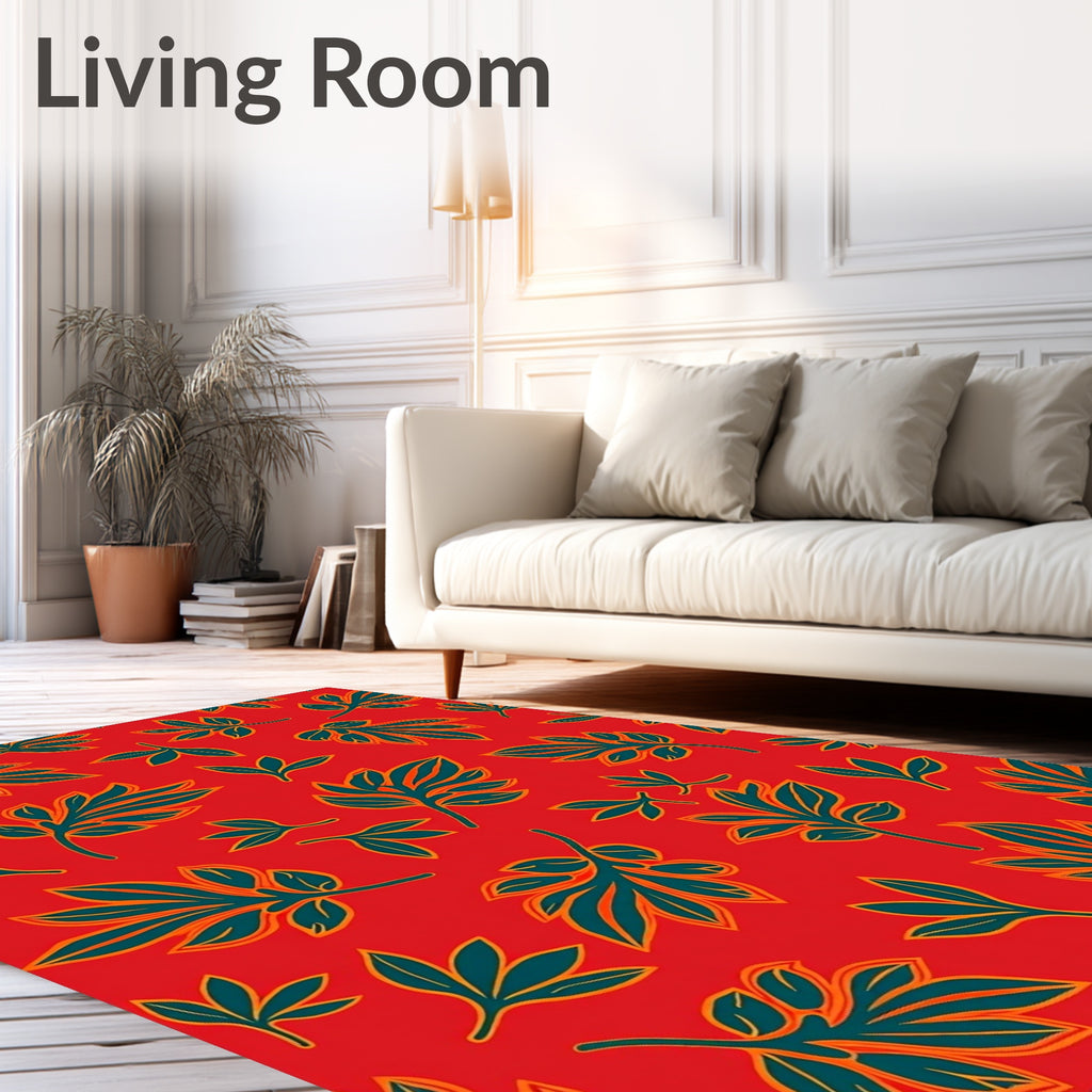 Vibrant Leaf Pattern Red Area Rug