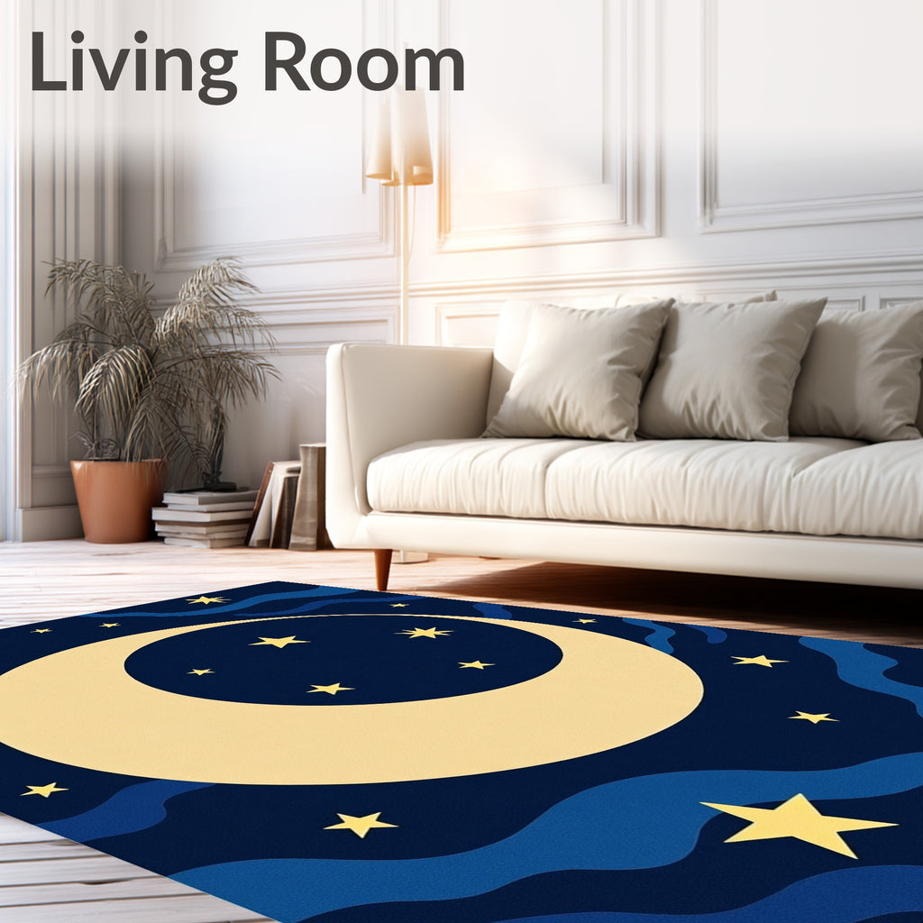 Celestial Moon and Star Pattern Rug