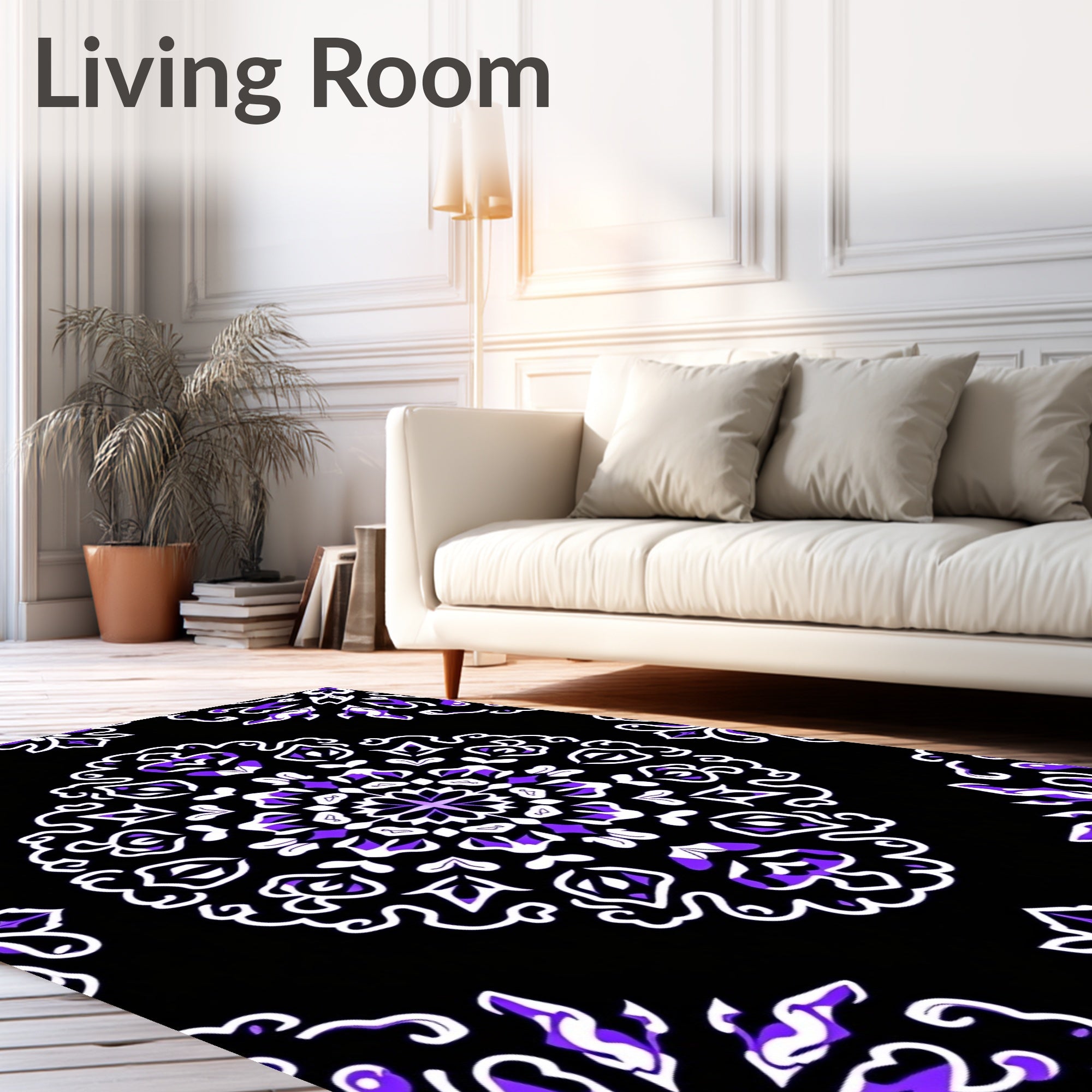 Mandala Pattern Black Purple White Rug