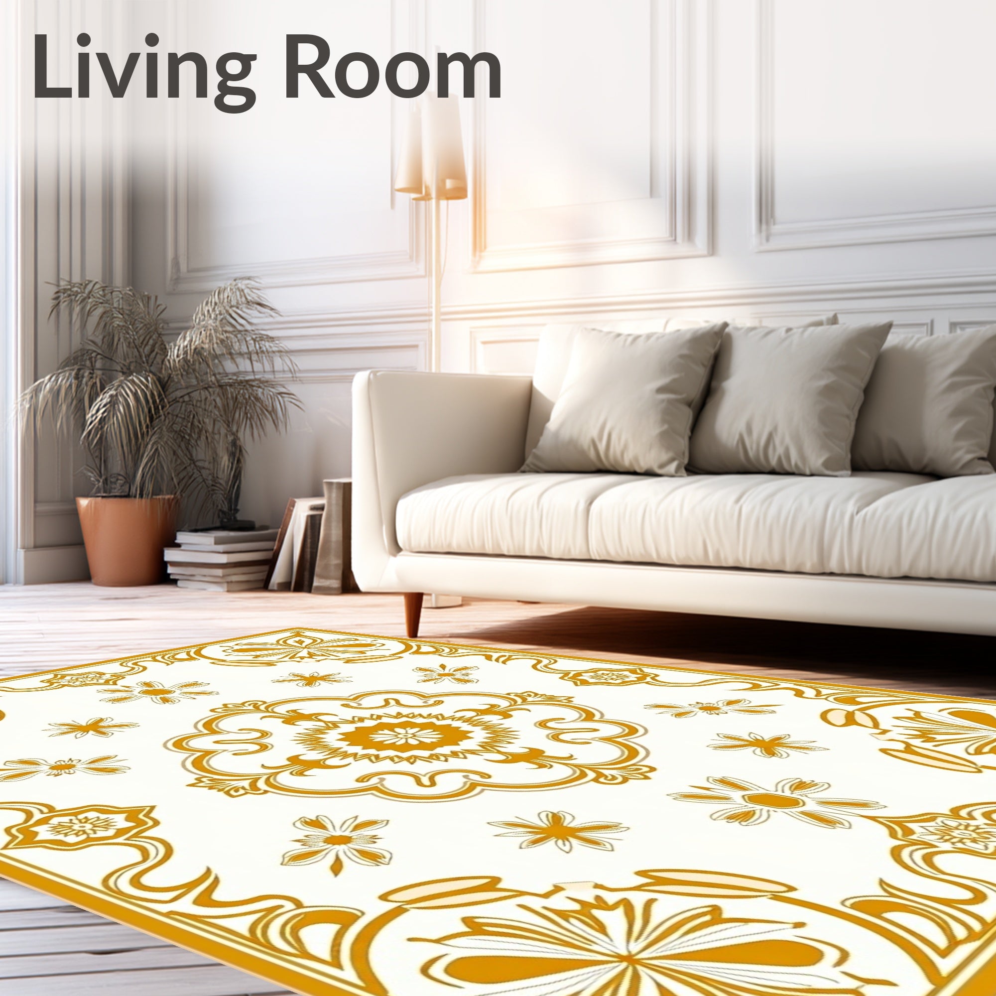 Ornate Floral Patterned Light Rug