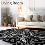 Monochromatic Radial Leaf Pattern Rug