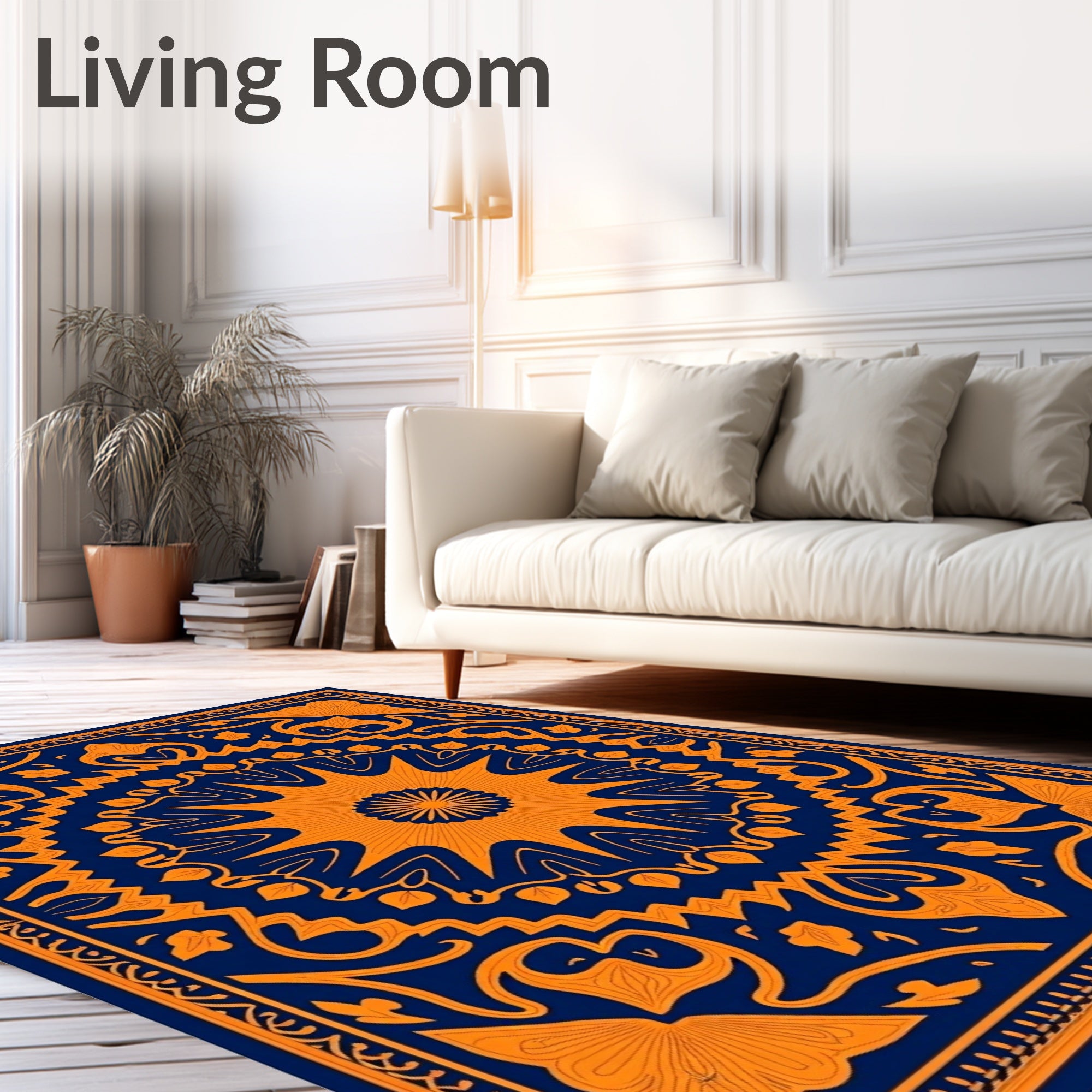Orange Navy Art Nouveau Mandala Rug