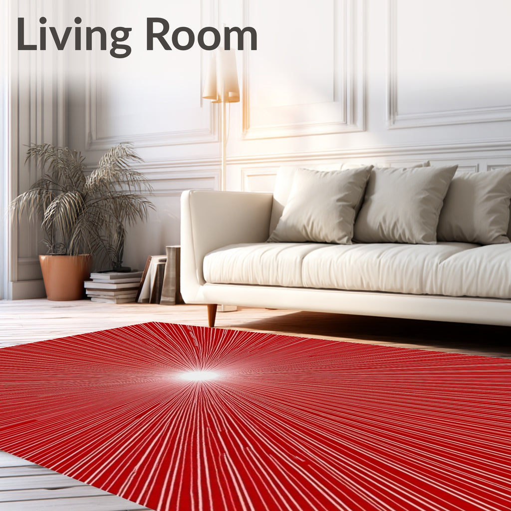 Radiant Sunburst Red Line Art Rug