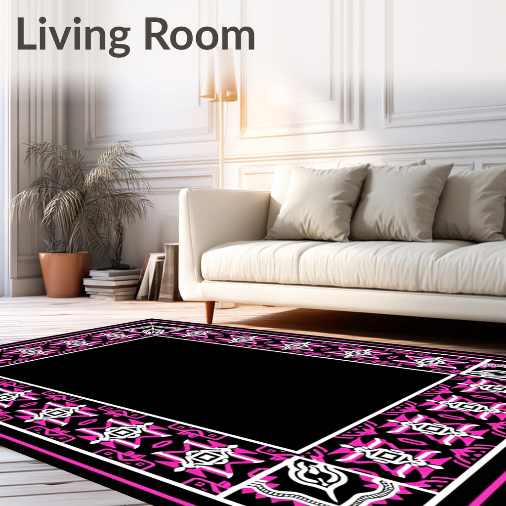 Bold Geometric Pink and White Frame Rug