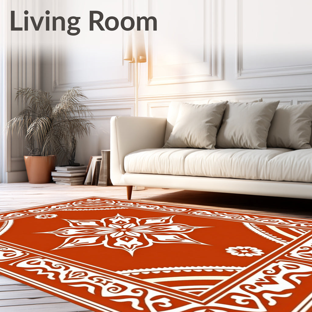 Ornate Terracotta Floral Mandala Pattern Rug