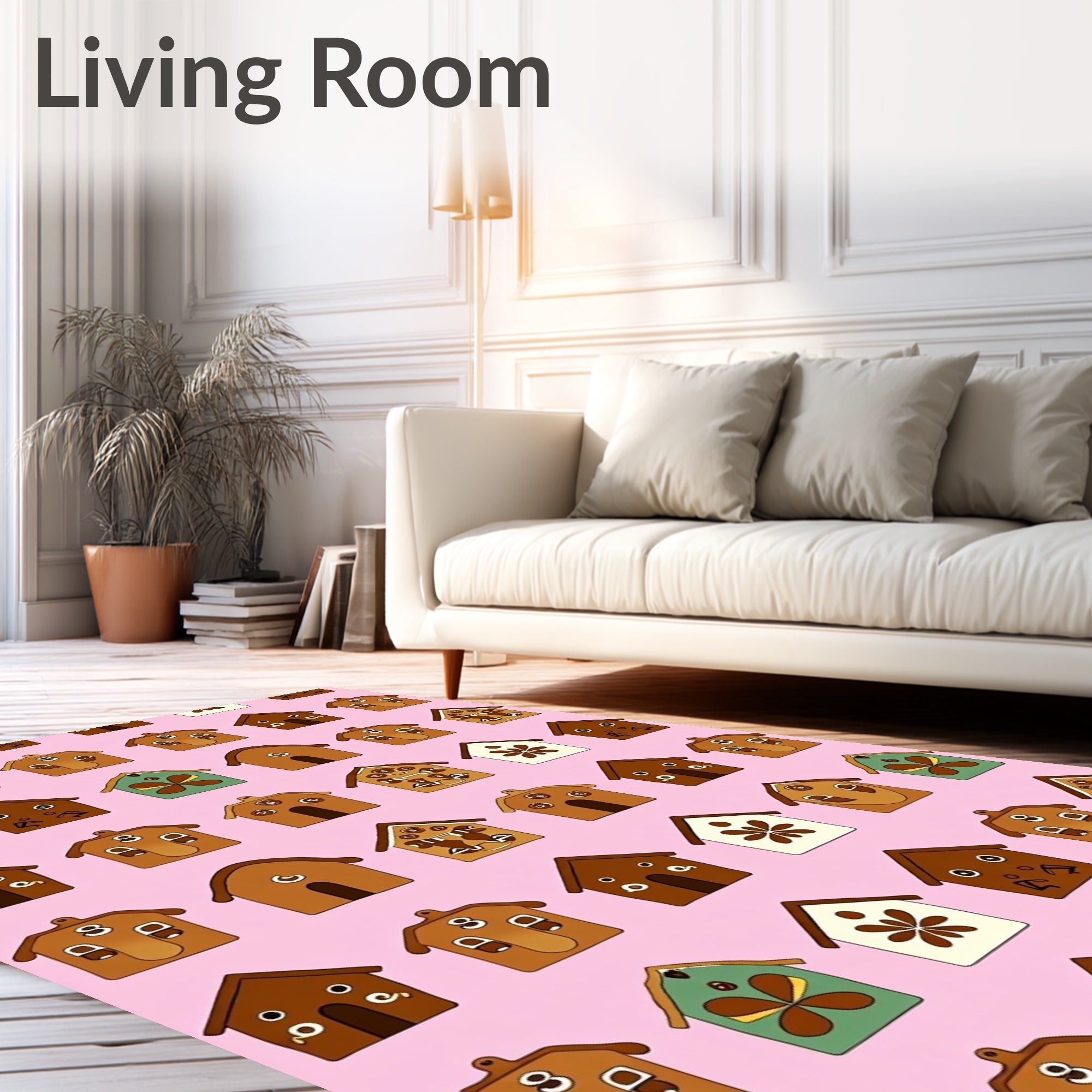 Brown Gingerbread Houses With Floral Motifs Rug