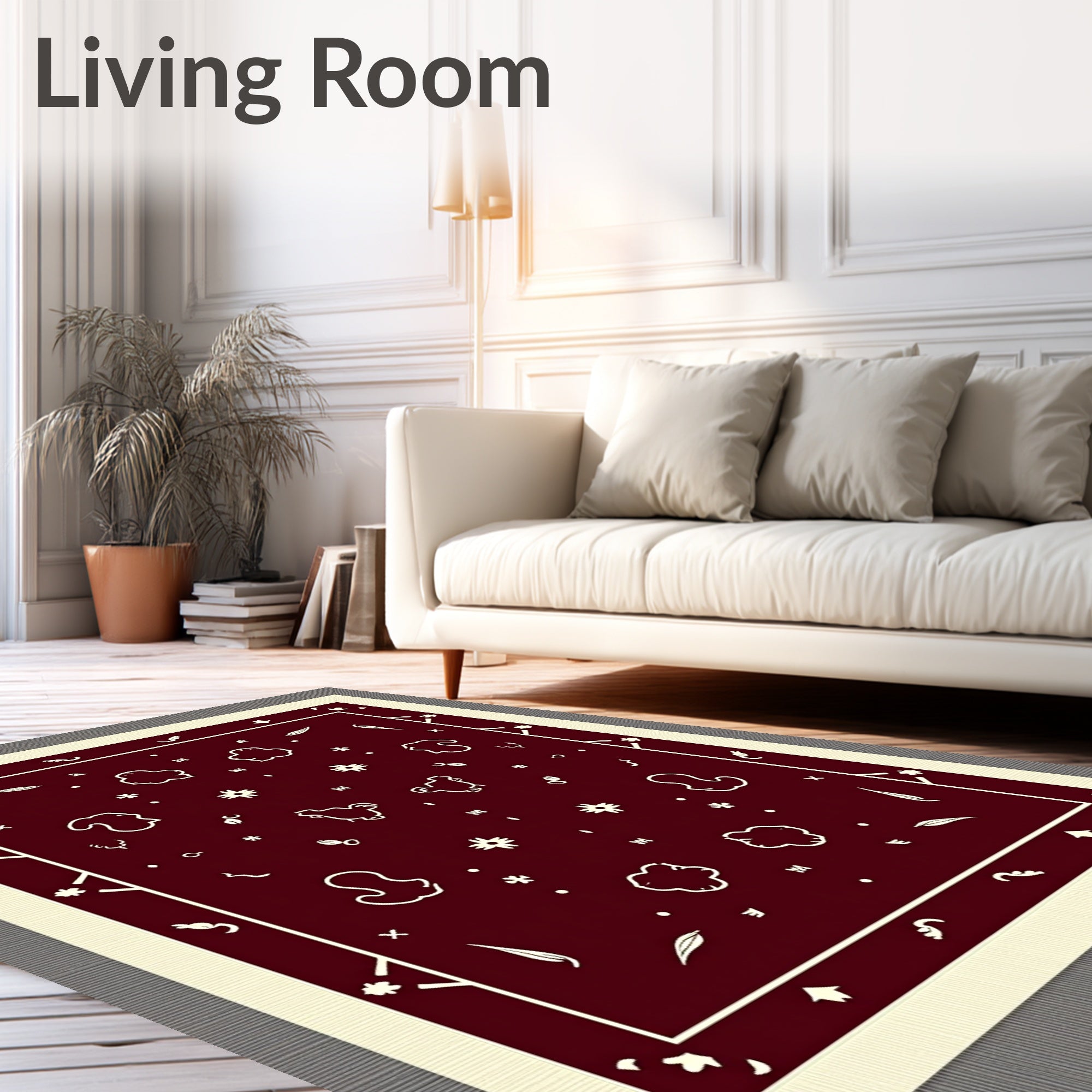 Farmhouse Bordered Cream Red Patterned Rug