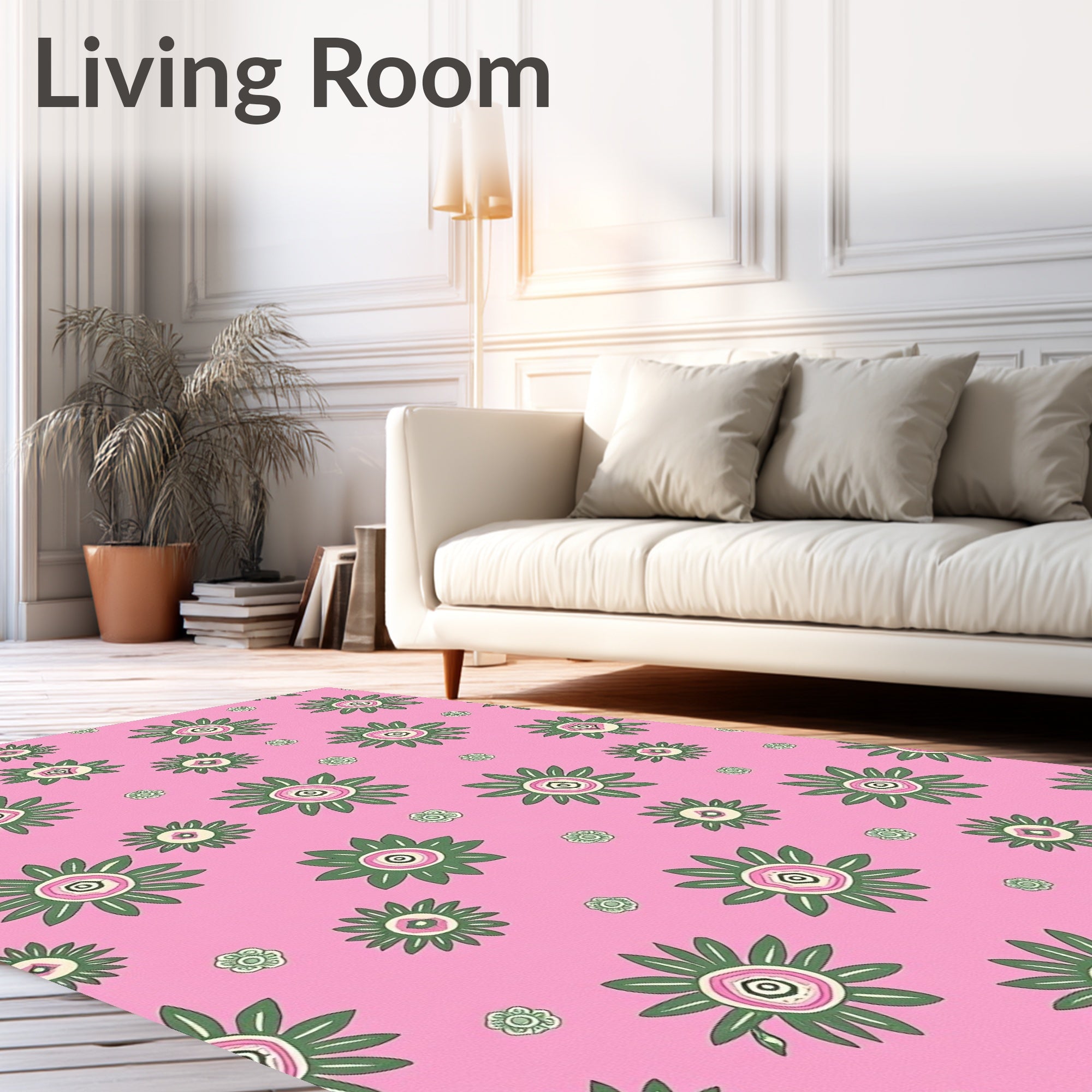 Pink Floral Pattern Daisy-Inspired Design Rug