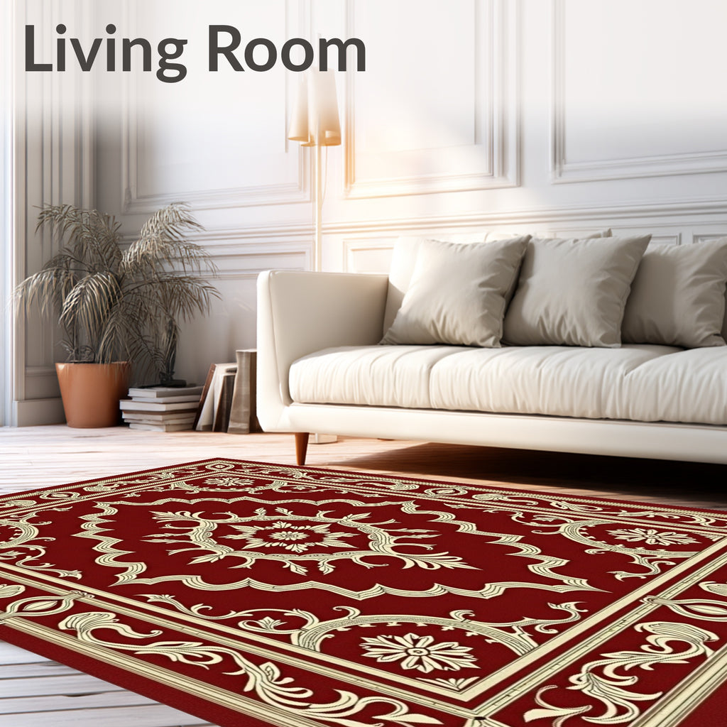 Crimson Floral Medallion Frame Rug