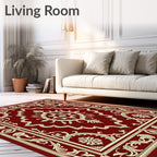 Crimson Floral Medallion Frame Rug
