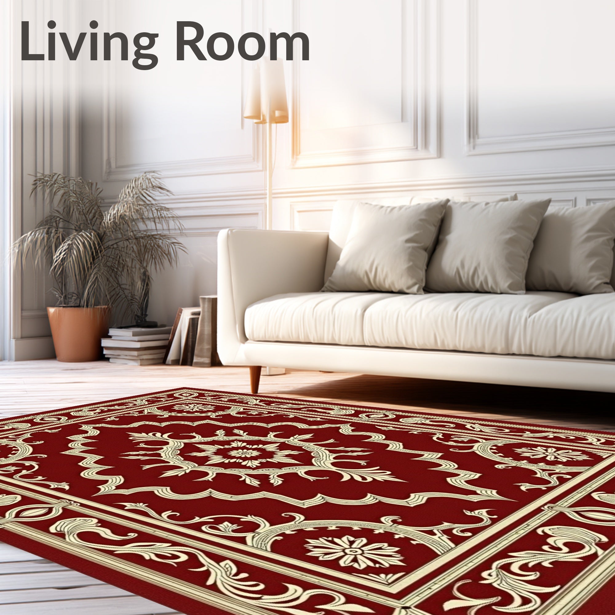Crimson Floral Medallion Frame Rug