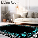 Aqua Butterfly Floral Decorative Frame Rug