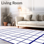 Modern Blue Grid Pattern Rug