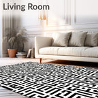 Black White Maze-Like Pattern Rug